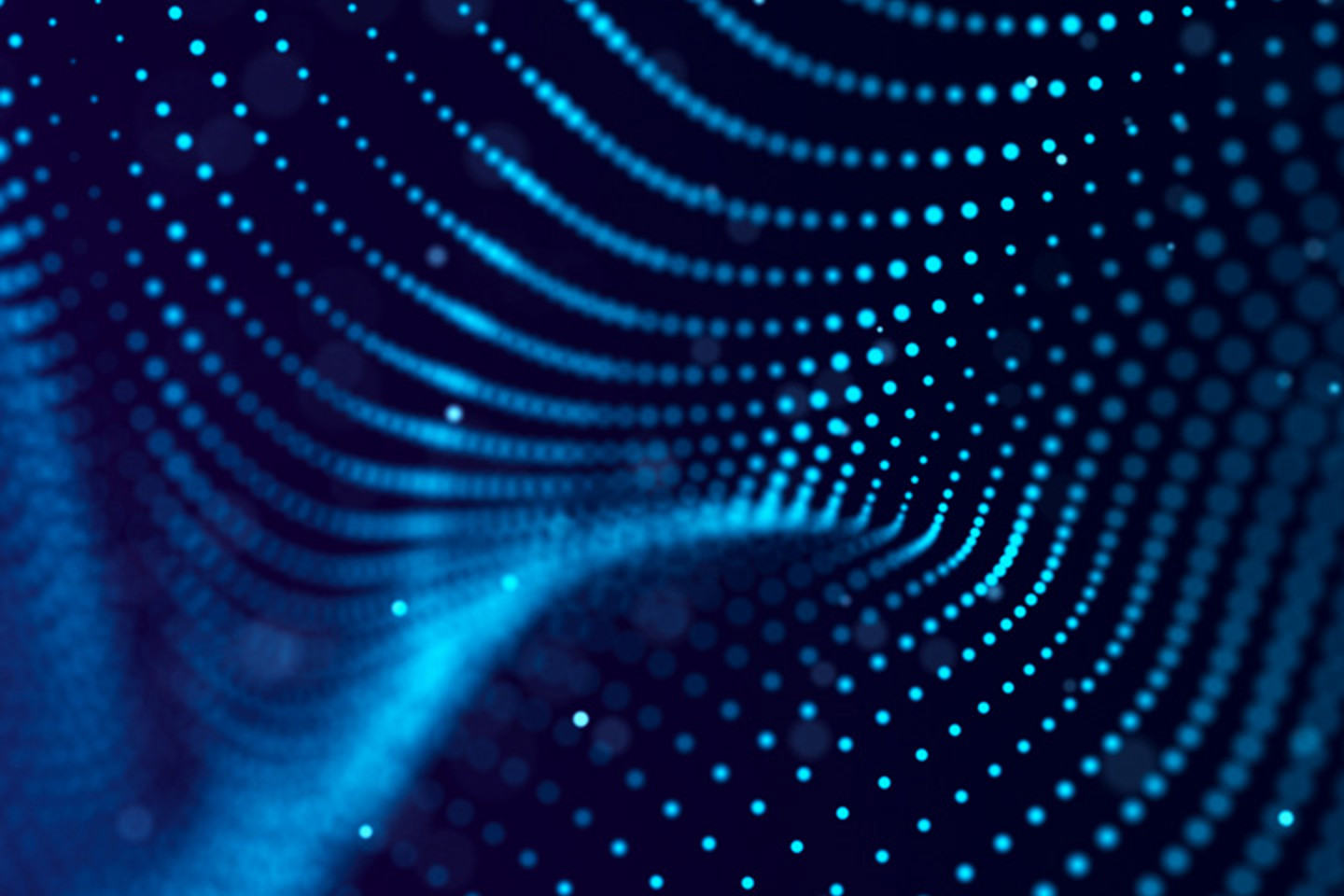 Abstract glowing blue dots in a curved shape