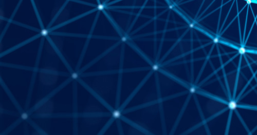 Grid of blue lines radiating out from top corner