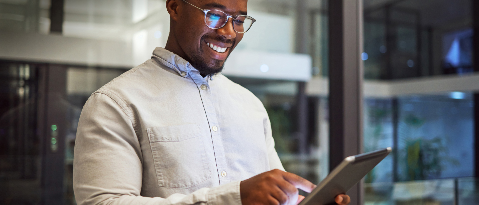 Man working using a tablet